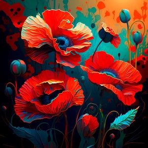 1 Meter Red poppies Italian Velvet Fabric, Upholstery Velvet, Digital Print, Velvet curtain, velvet pillow, Home Decor Fabric 145cm