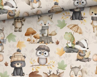Forest kids animals Sweatshirt fabric, stretch Knitwear, French terry knit fabric, cotton knitwear, forest friends, woodland animals