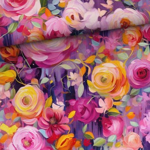 Tejido de punto jersey sencillo con flores en color rosa pastel, jersey de algodón, jardín de flores, jardín romántico, jersey de flores, impresión digital