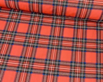 Red Tartan Fabric, Tartan Cotton Fabric, Red Royal Stewart Tartan Fabric, by the half yard