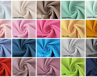 Cotton Waffle Pique Fabric, Waffle cotton fabric, Cotton Waffle, Waffle pique, Waffle Weave Cotton Fabric, Waffle Check Cotton 20 colors