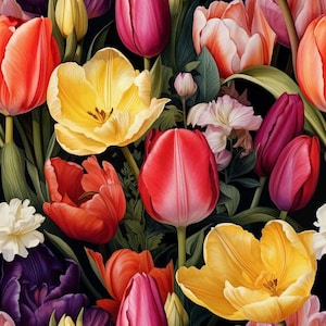 1 Meter Tulpen Blumen, Frühlingsblumen Velour, Velvetstoff, Velour Stoff, Digitaldruck-Samtstoff, Polsterung von Möbeln, Stühlen Sesseln
