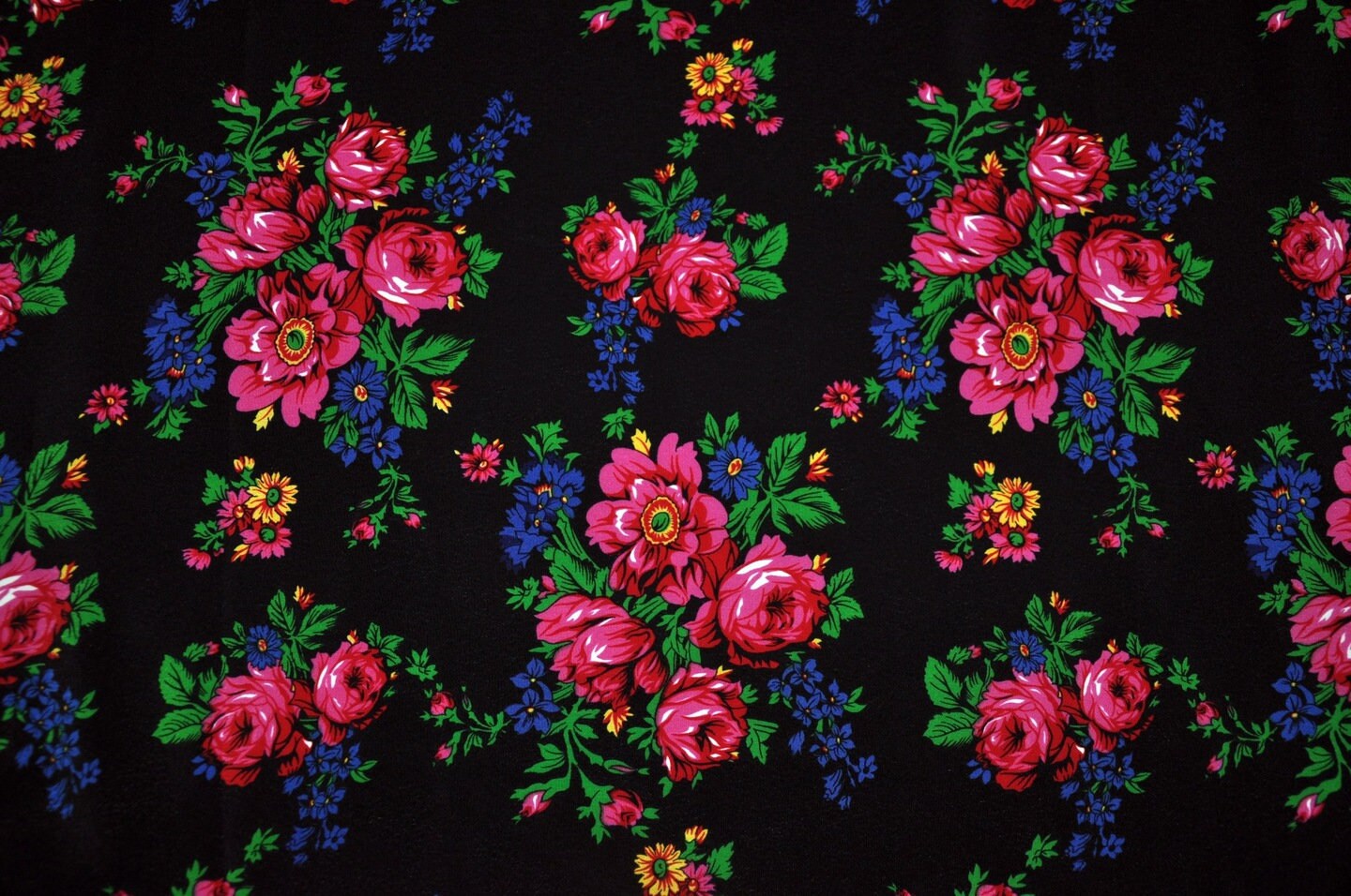 Polish folk farbic, highlander flowers pattern, folklore, Cleo motif, climbing roses and leaves, folk fabric, digital print, from 1 yd