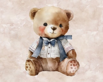 Teddy bears knit, Bear cubs Sweatshirt fabric, stretch Knitwear, French terry knit fabric, cotton knitwear
