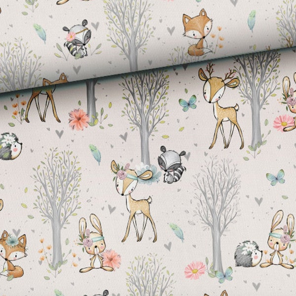 Forest adventures Cotton Fabric, Woodland Fabric, Forest Frends Premium Cotton, kids fabric fox raccoon hare deer hedgehog Panel for bedding