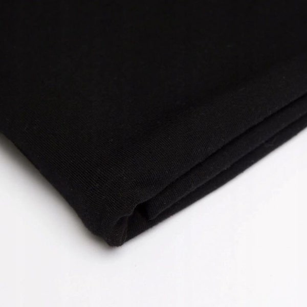 Noir - Boucle de survêtement tricotée, survêtement en boucle Premium, survêtement tricoté noir, 260g/m2 tricoté lisse, 50 cm x 170 cm