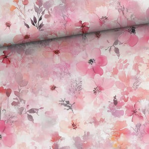 Tejido de punto jersey sencillo con flores en color rosa pastel, jersey de algodón, jardín de flores, jardín romántico, jersey de flores, impresión digital