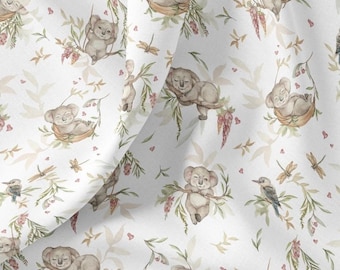 Koala bears premium cotton fabric, koala fabric, wild animal fabric, animal fabric, baby fabric, Premium Digital Print Cotton