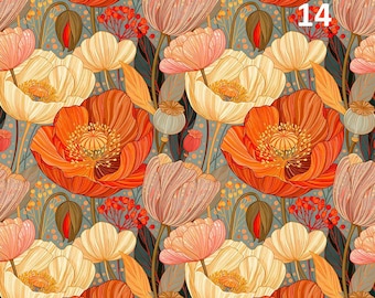 1 yd autumn flowers, Autumn garden Waterproof Fabric, autumn colors Polyester Waterproof, Garden Fabric, Outdoor Fabric, Digitalprint
