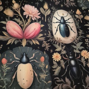 1 metr Leśne owady, leśne żuki w kwiatach Velvet tkanina, Welur tapicerski, tkanina obiciowa tapicerska, Włoska tkanina aksamitna zdjęcie 10
