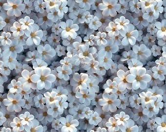 1 yard Blooming White Flowers Waterproof Fabric, White Flowers Polyester Waterproof, Flowers Fabric, Outdoor Fabric, Digitalprint