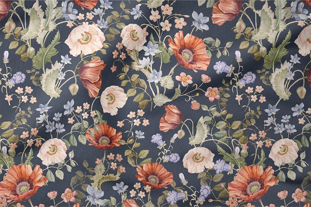 Mallow Cloth Mallow Fabric, Mallow Premium Cotton Fabric, Flower Meadow Fabric, Navy ...