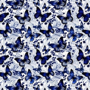 Tessuto impermeabile Oxford Blue Butterflies da 1 metro, poliestere impregnato impermeabile, tessuto per esterni, tessuto per tappezzeria, stampa digitale