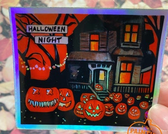 Holographic halloween sticker, pumpkins sticker, halloween sticker, halloween night sticker, halloween stocking stuffer