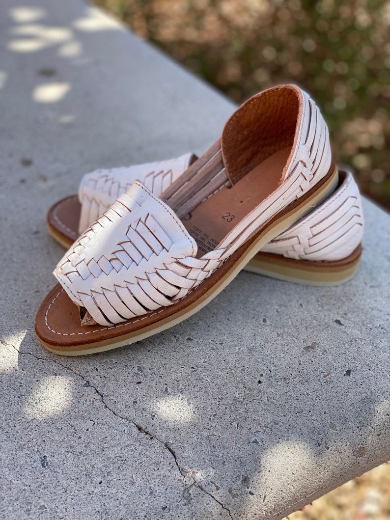 Huaraches slip on Mexican sandals White sandals Open toes Etsy