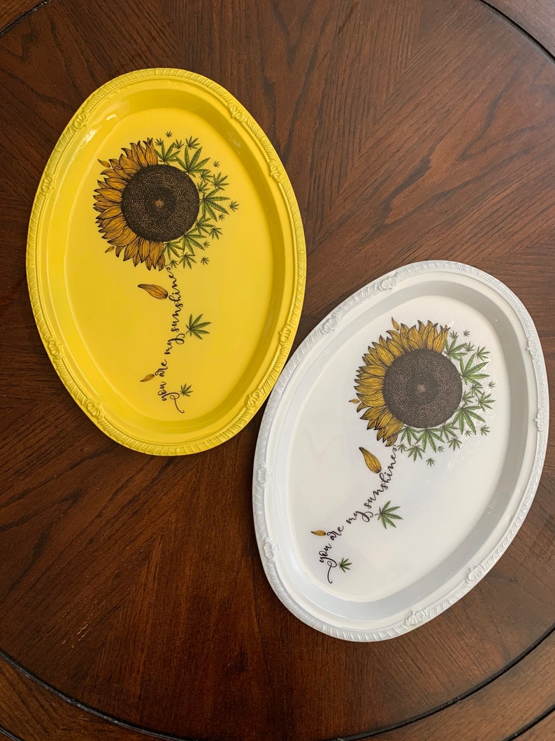 Metal Rolling Tray 420 Art Cannabis Flower Sunflower Petals \u201cYou are my Sunshine\u201d 4:20