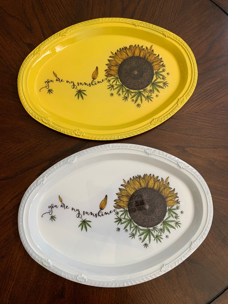 Metal Rolling Tray 420 Art Cannabis Flower Sunflower Petals \u201cYou are my Sunshine\u201d 4:20