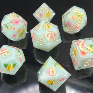 Afternoon Tea Dice Set | Floral Dice | Regency Dice | Handmade Resin Dice Set | Handcrafted Dice | DnD Dice Set | D&D TTRPG Gifts