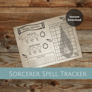 Sorcerer Spell Tracker | DnD Spell Slot Tracker  | Spell Tracker DnD | Spell Tracker 5e | Spell Slot Counter | Metamagic Counter