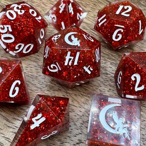 Ruby Slipper Dice Set | Glitter Bomb Dice | Artisan Dice Set | Handmade Dice | DnD Dice | D&D TTRPG Gifts | Valentines Gift