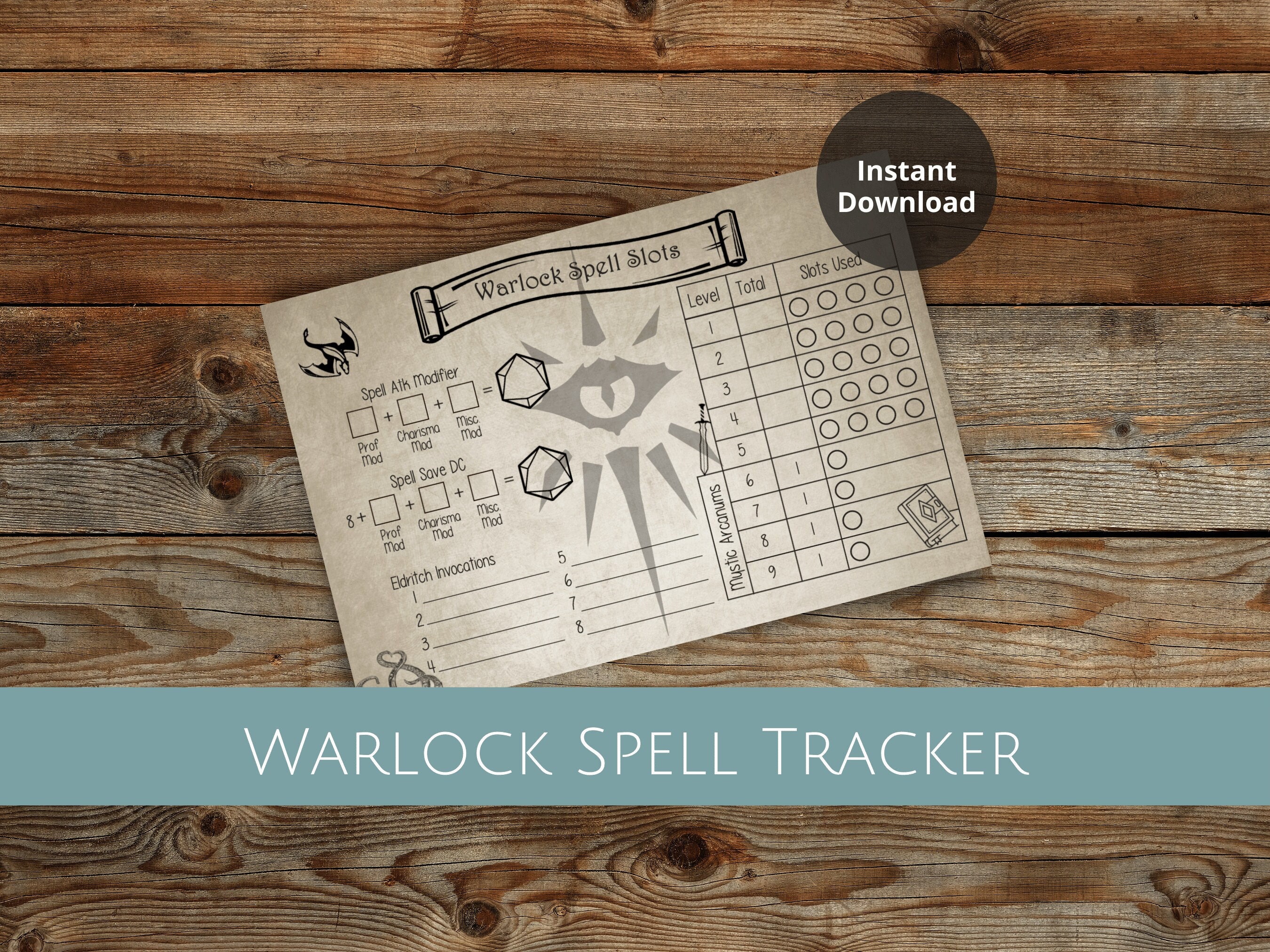 Warlock Spell Tracker D&D Spell Slot Tracker Spell Caster Etsy