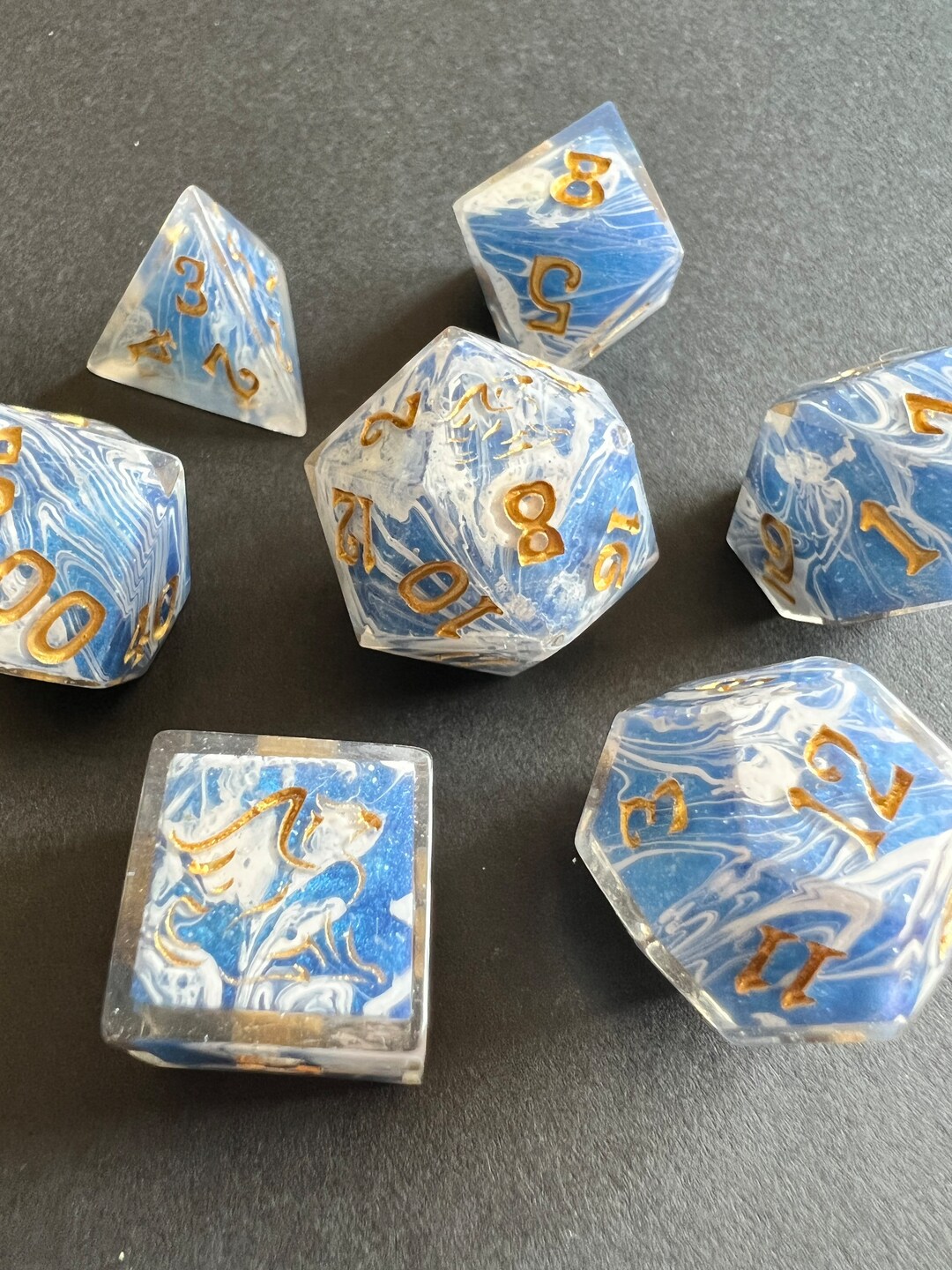 Crashing Waves Dice Set Water Marbled Dice Handmade Dice Dnd TTRPG Dice