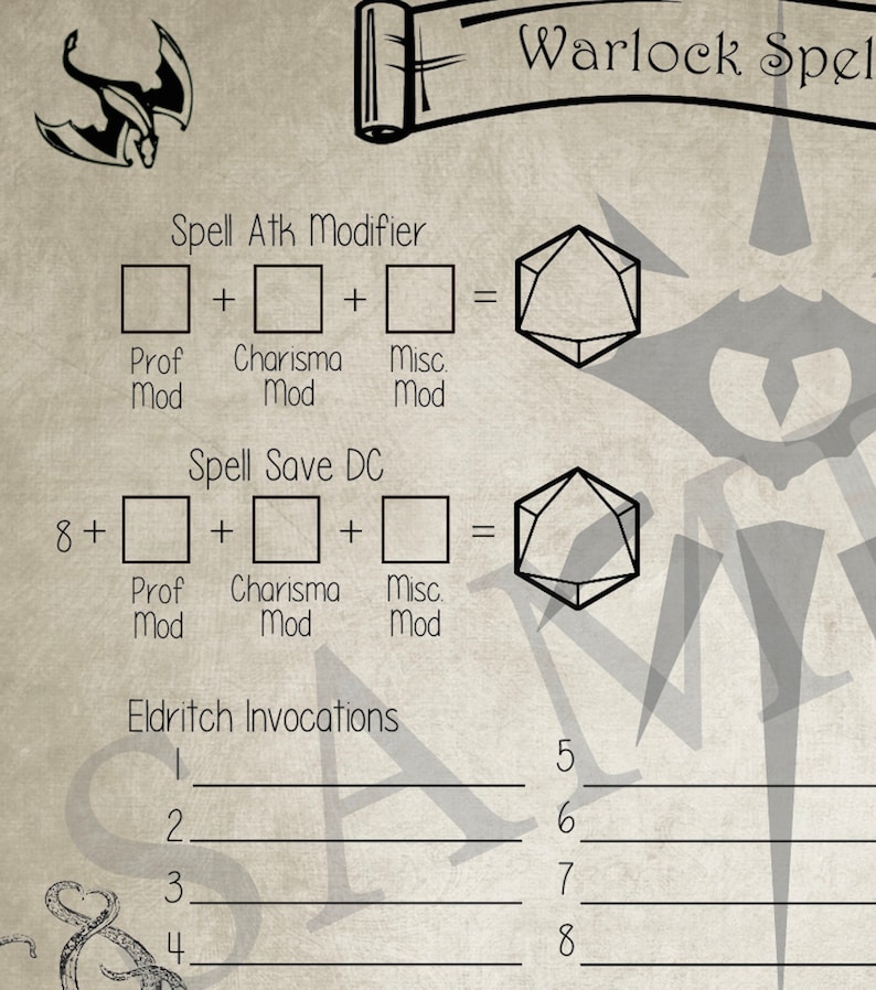 Warlock Spell Tracker D&D Spell Slot Tracker Spell Caster | Etsy México