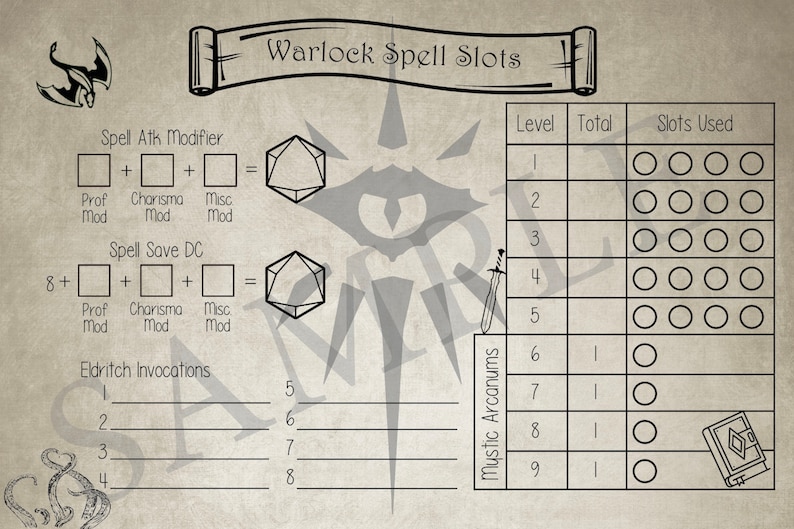 Warlock Spell Tracker D&D Spell Slot Tracker Spell Caster Etsy