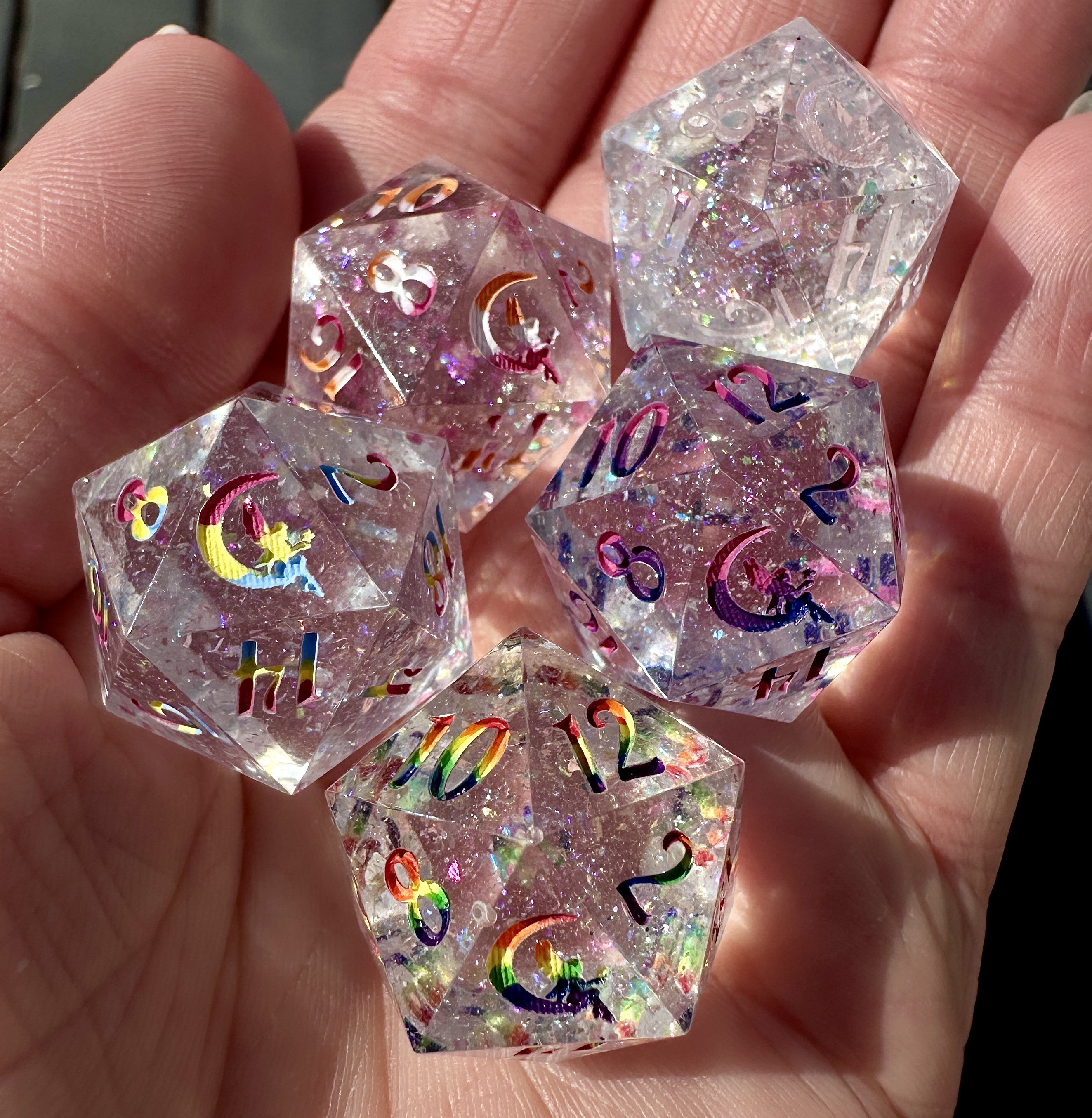 Pride & Prisms Single D20 | Pride Flag Dice | LGBTQ+ Handmade Dice | DnD | Single Dice | DnD Gift | Sharp Edge Dice | Pride Rainbow Ink
