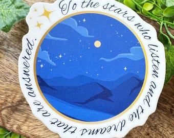 Den Sternen die zuhören... 3x3 Sticker | ACOTAR Aufkleber | ACOMAF Aufkleber | Feyre und Rhysand | Fledermaus Jungen Aufkleber | Bücherwurm Sticker