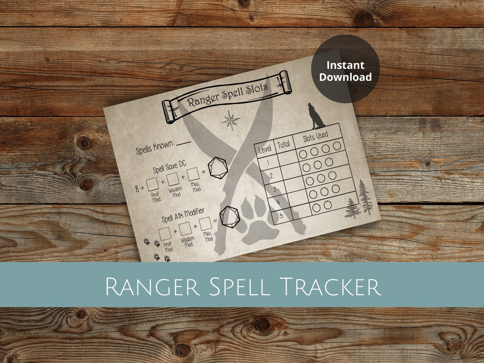 Ranger Spell Tracker Dnd Spell Slot Tracker Spell Tracker Etsy
