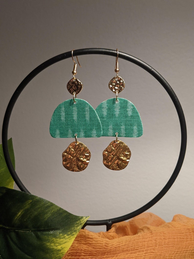 Fabric Earrings, Statement Earrings, Geometric Earrings, Dangle Earrings Colorful Hand-Cut Textile Earrings 133