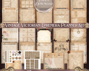 Vintage Victorian Ephemera Planner Kit | Printable Planner Pages | Junk Journal Kit | Printable Stickers | Digital Download