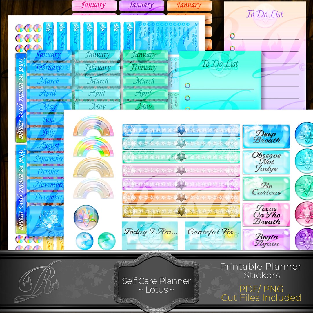 Lotus Printable Stickers for Self Care, Mindfulness, Trackers, Personal ...