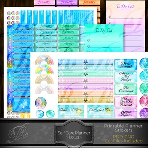 Lotus Printable Stickers for Self Care, Mindfulness, Trackers, Personal Planners and Journals
