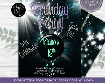 Editable Glitter, Sparkle y Estrellas invitación de cumpleaños, invitación de cumpleaños imprimible, cualquier edad, descarga instantánea
