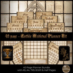 Vintage Gothic Planner Kit, A5 Inserts, Ephemera, Stickers (Digital Download)
