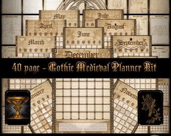 Kit de agenda gótica vintage, insertos A5, material efímero y pegatinas (descarga digital)