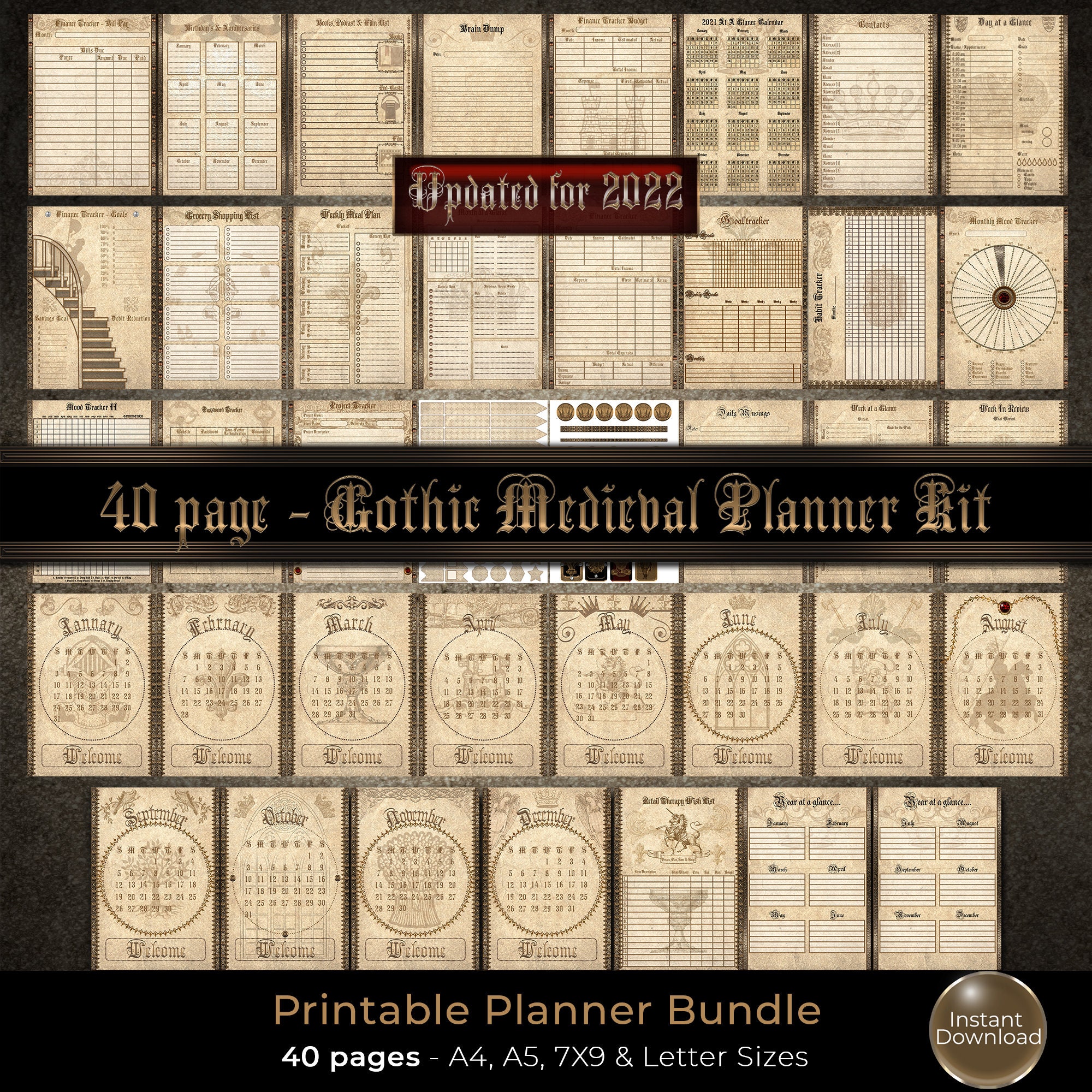 Gothic Printable Planner Kit A5 Planner Inserts Vintage - Etsy