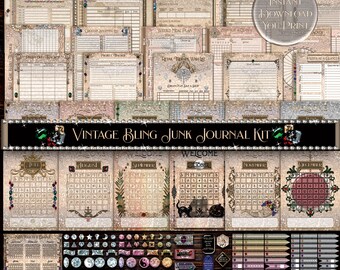 Kit de diario basura con cristales vintage y pegatinas para agenda (descarga digital)
