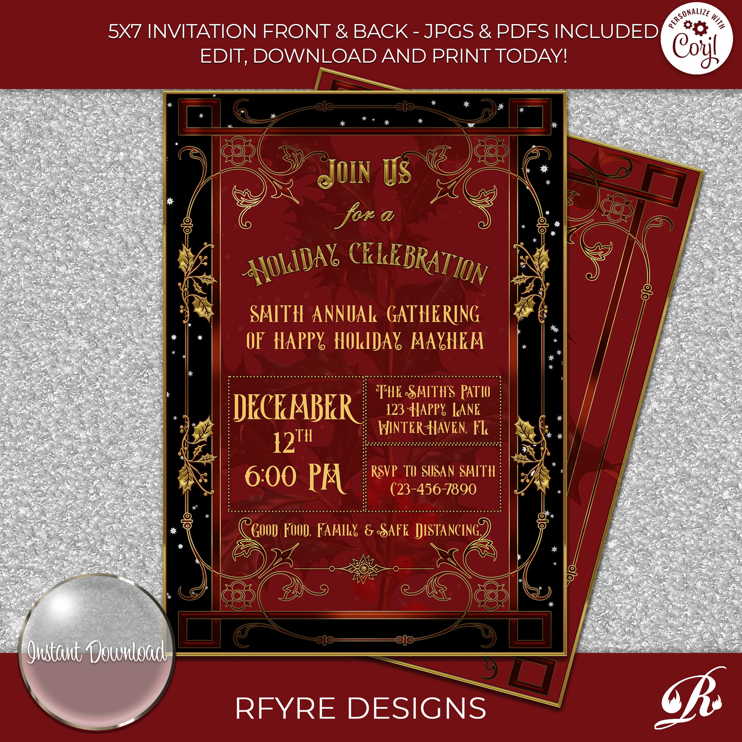 Vintage Christmas Party Invitation Instant Download, Victorian Christmas, Holiday Party ...