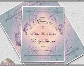 Póster vintage para baby shower, invitación con un ángel arcoíris (descarga digital)
