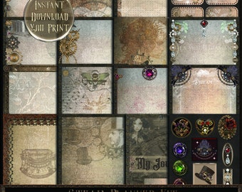Kit de diario Steampunk, efímeras vintage, páginas imprimibles (descarga digital)