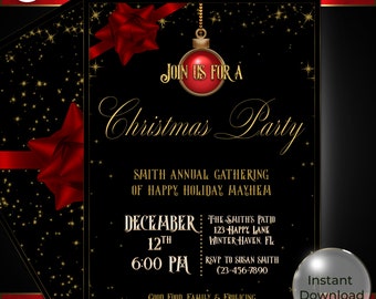Invitación editable para fiesta de Navidad, plantilla imprimible (descarga digital)