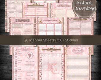Victorian Rose Gold Planner Journal, Stickers (Digital Download)