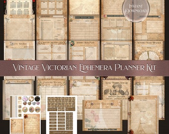 Kit de planificador de efímeras victorianas vintage, páginas imprimibles (descarga digital)