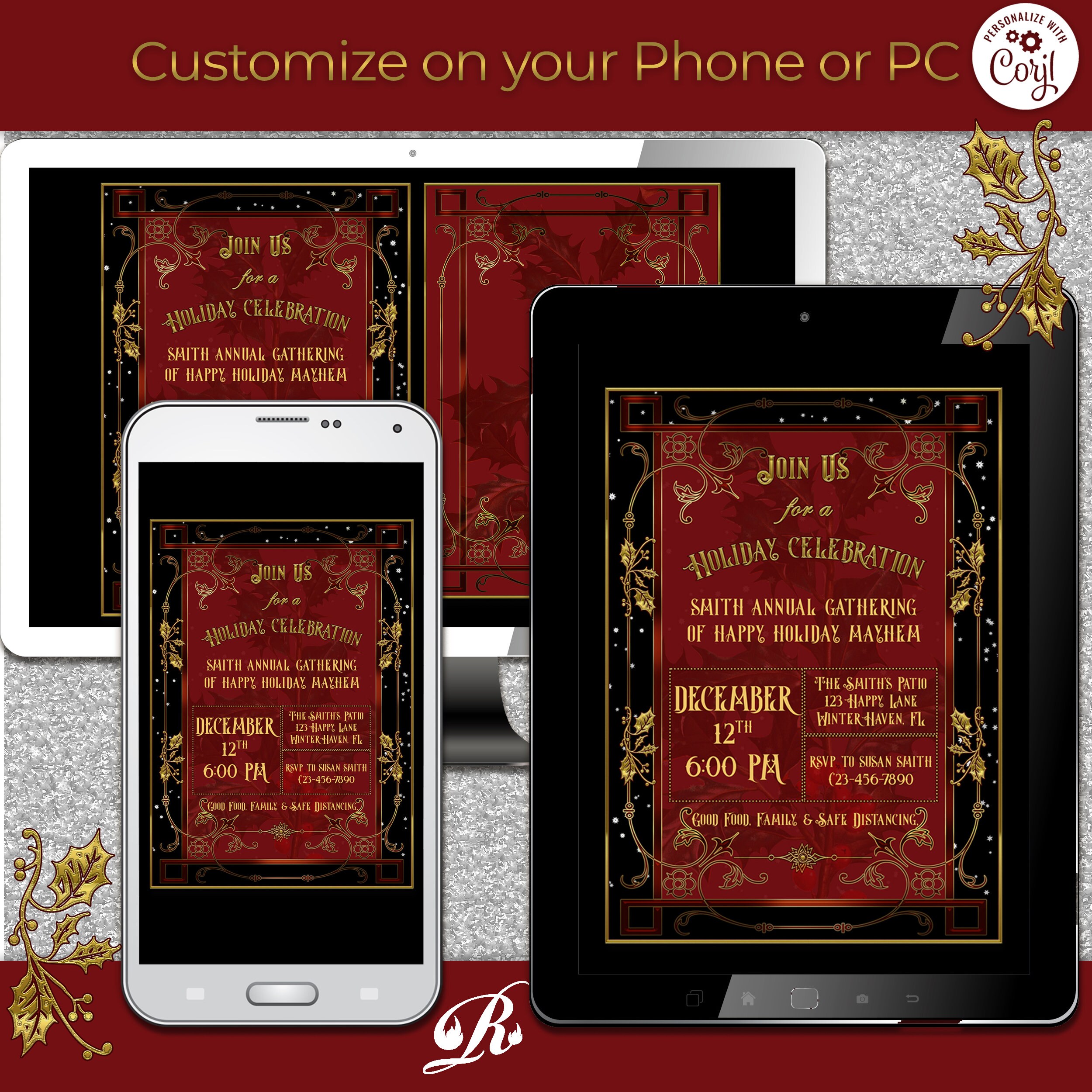 Vintage Christmas Party Invitation Instant Download, Victorian Christmas, Holiday Party ...