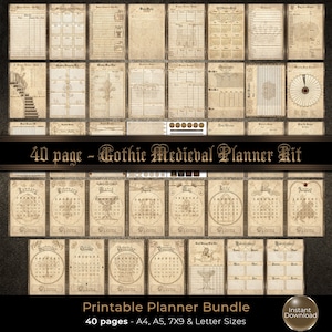 Gothic Printable Planner Kit, A5 Planner Inserts, Vintage Planner Kit, Daily Planner Pages, Planner Stickers, Ephemera