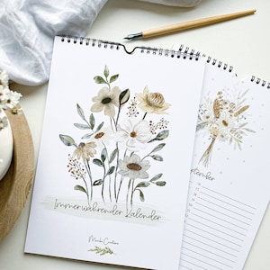 Immerwährender Geburtstagskalender mit floralen Aquarell-Motiven in DIN A4 für Notizen, wiederkehrende Termine oder Geburtstage