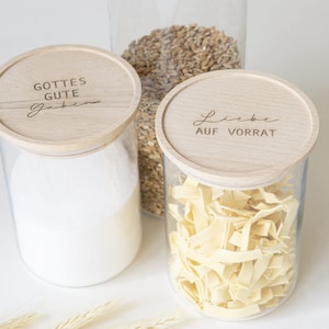Engraved storage jars made of borosilicate glass with various personalized sayings